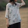 Woman Spring Fashion Chinese Style Niche Shirt Print Vintage Style Half Sleeve Shirt