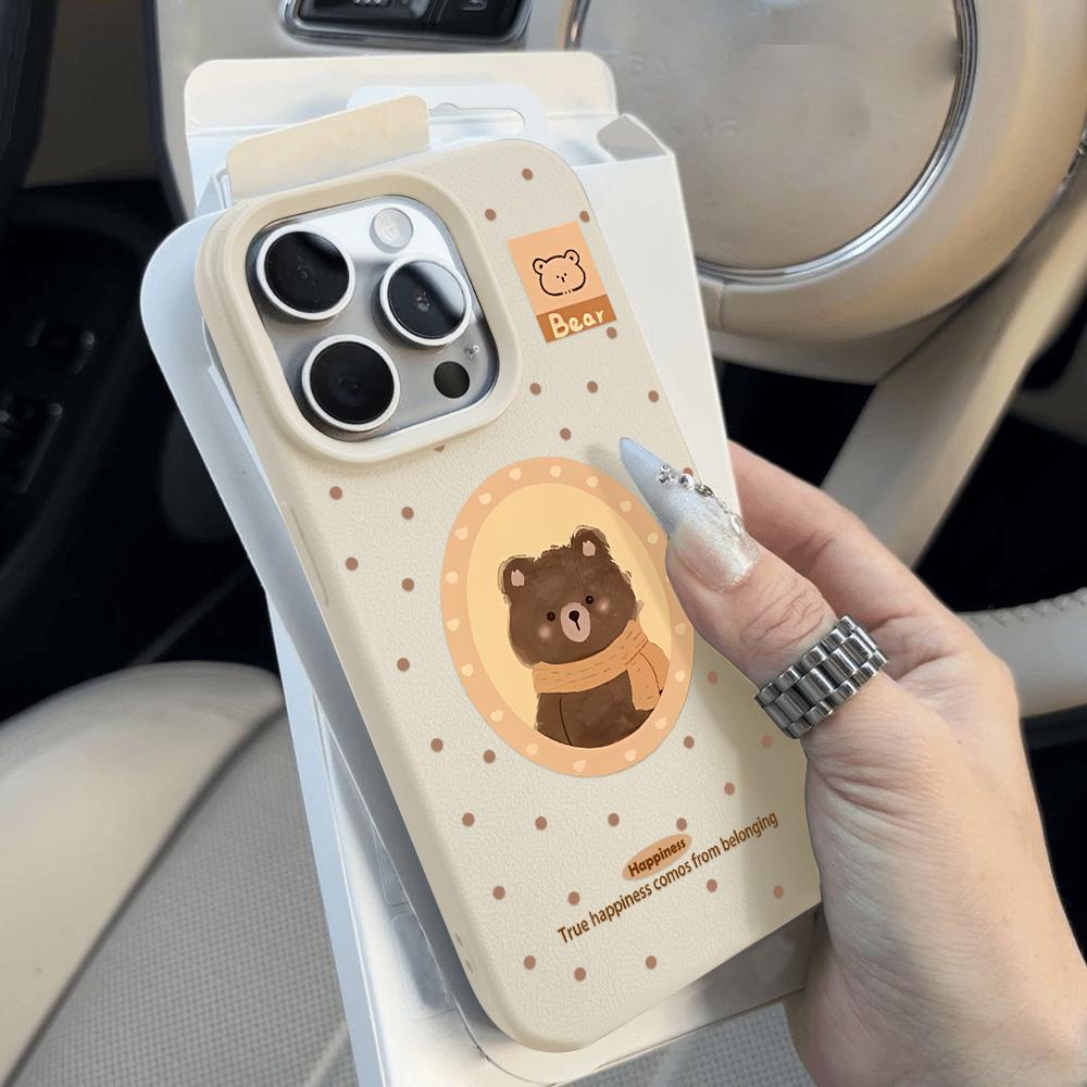 Чехол для телефона с милым медведем для iPhone 11, чехол для iPhone 15, 16 Pro, 13, 12, 14 Pro Max Plus, противоударный, карамельного цвета, бампер, кожа, мягкий чехол