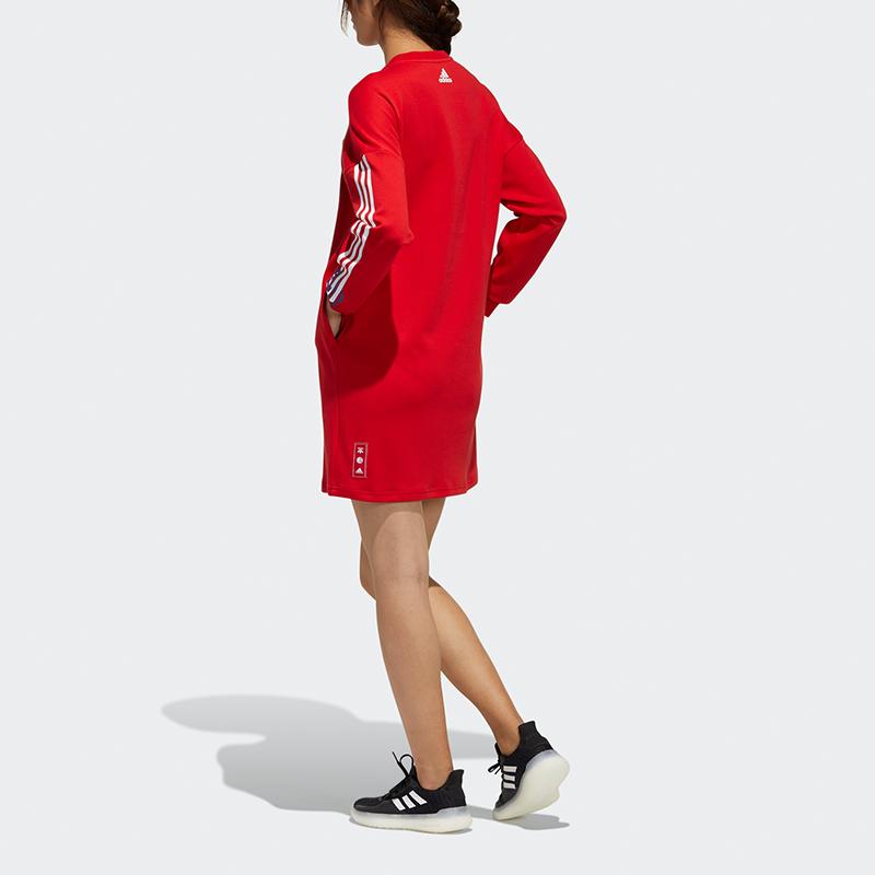 adidas Платье-толстовка Cny со спортивным принтом, женское платье, красное GQ8842