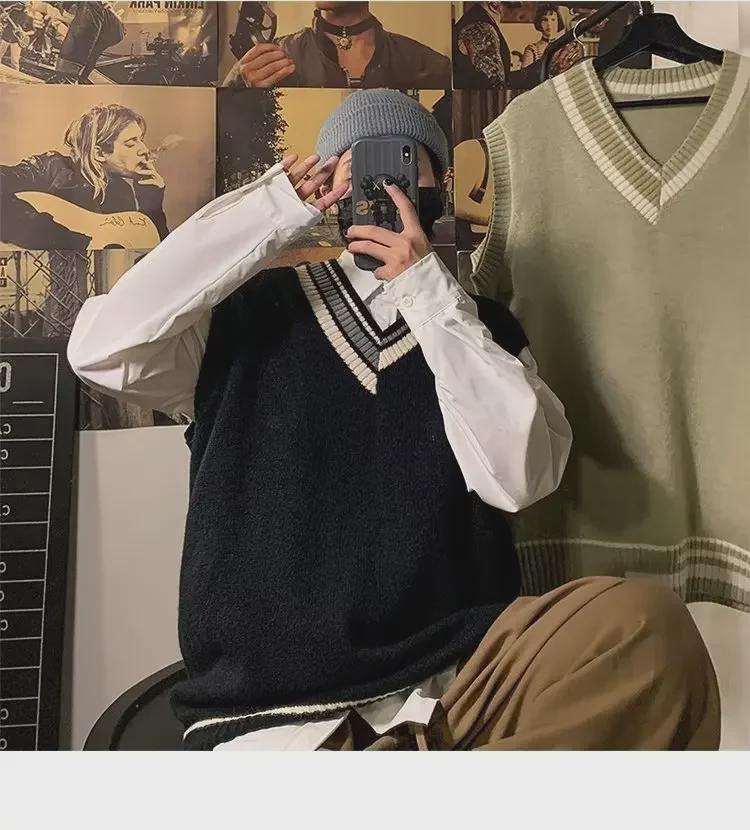 Мужской свободный повседневный трикотажный жилет с V-образным вырезом - гонконгский стиль