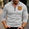 Autumn and Winter New Casual Men's Half Zip Sweater Collar Patch Pocket Padded Pullover Tops
