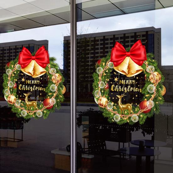 Christmas Window Clings Large Christmas Wreath Decals with Bow Bells Balls
