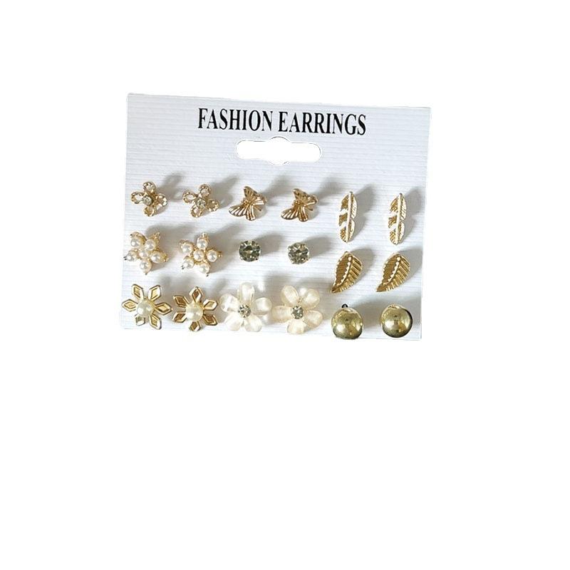 Fashion Butterfly Six Flowers and Leaves Nine Combinations Women's Earrings Fashion Versatile