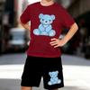 Boys 2 Piece Cute Bear Print Outfit, Short Sleeve T-Shirt and Shorts Set for Kids Age 5-14,Black and White Sporty Casual Summer Clothes