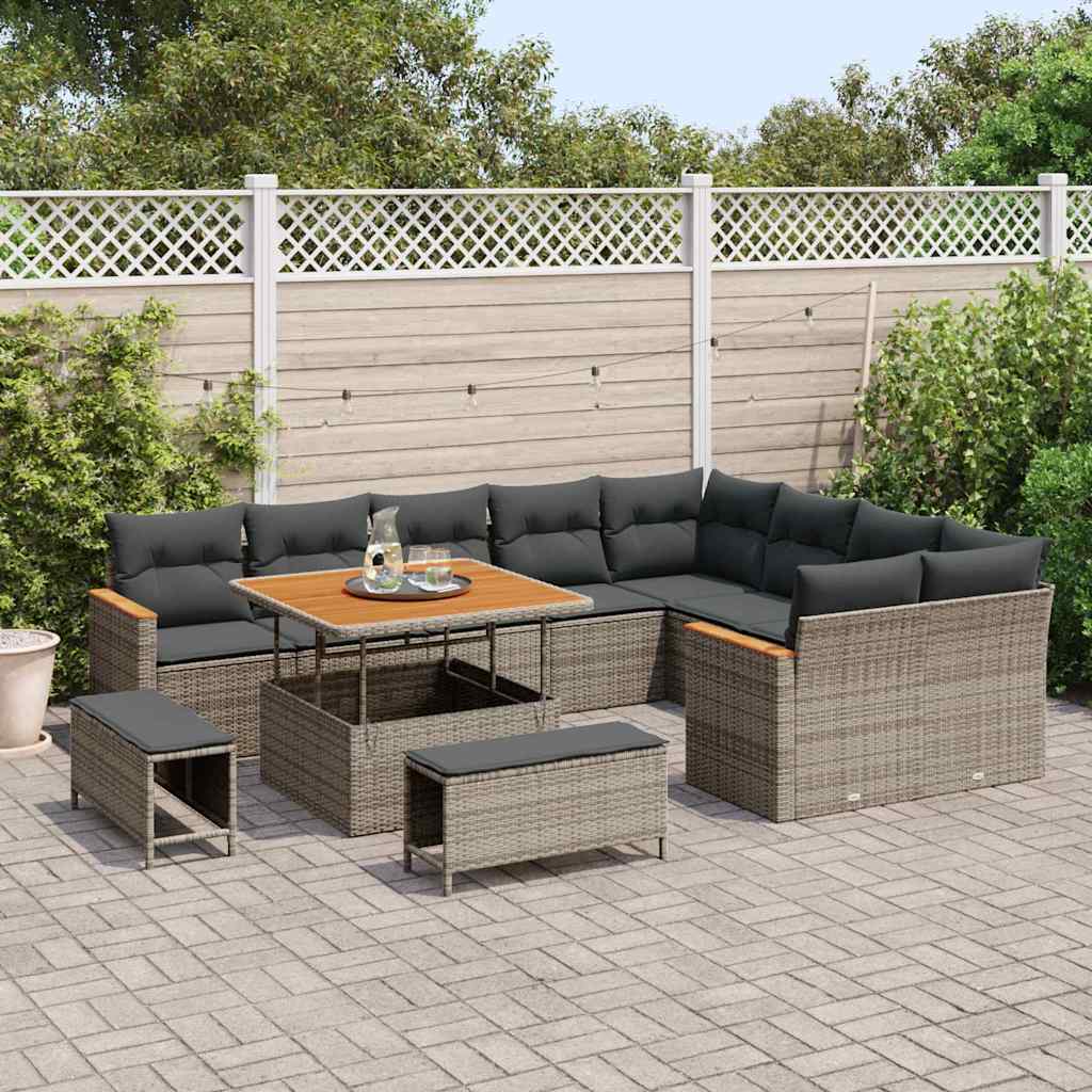 Garden Sofa Set with Cushions and Storage 12 pcs Grey Poly Rattan