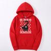 Women's Loose Warm Winter Fashion Versatile Christmas Hat Black Cat Print Hooded Sweatshirt