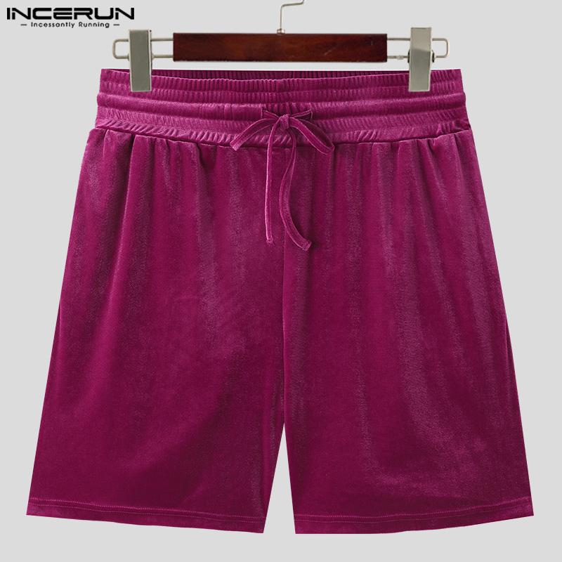 INCERUN Мужские двухцветные комплекты из топов с коротким рукавом и брюк, повседневные костюмы из 2 предметов с шортами из бархата