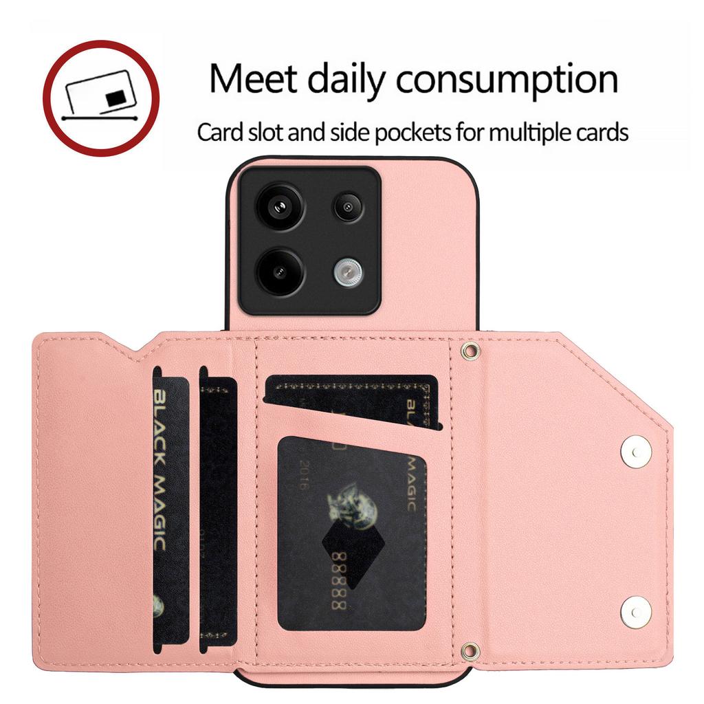 For Xiaomi Poco X6 5G/Xiaomi Redmi Note 13 Pro 5G Case Card Holder Kickstand Skin-Touch Phone Cover with Wrist Strap