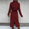 Women Winter Coat with Belt Formal Business Style Turn-down Collar Calf Length Overcoat OL Commuting Jacket Solid Color Thick Outerwear