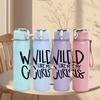 1PC Wild Like My Curls Slogan Text Print 750ml Color Plastic Sports Water Bottle Leakproof Flip Straw Lid Suitable for Sports Office Home Use