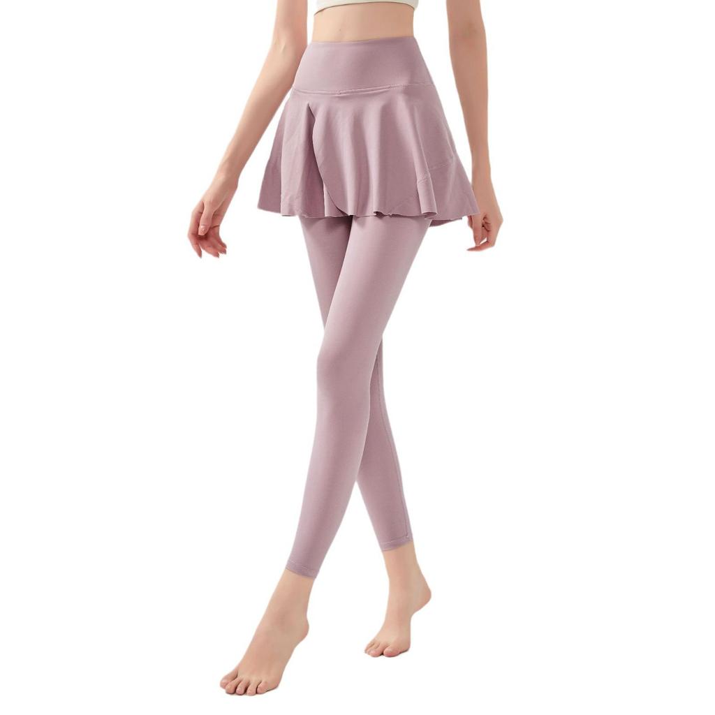 «Женские штаны для йоги телесного цвета с высокой талией и накладной юбкой – спортивная одежда осень/зима»