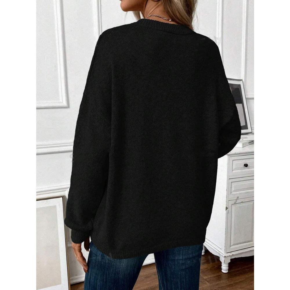 2024 новый осенне-зимний новый популярный свободный модный однотонный вязаный свитер с круглым вырезом