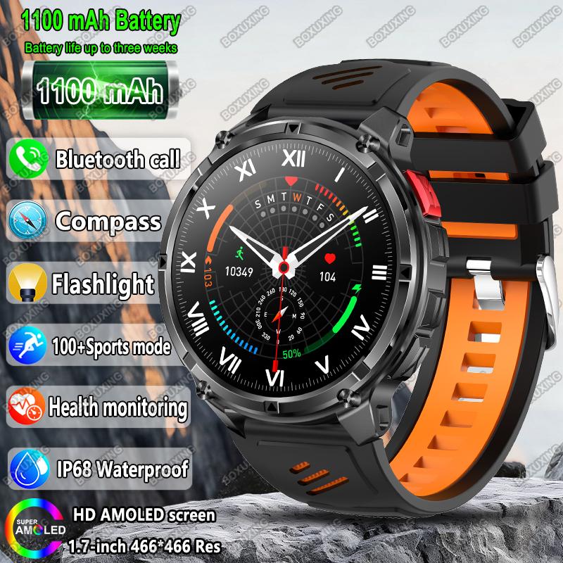 Новые умные часы Military T-Rex 3 для мужчин, батарея 1100 мАч, AMOLED, водонепроницаемость IP68, компас для улицы, Bluetooth-вызовы, спортивные умные часы