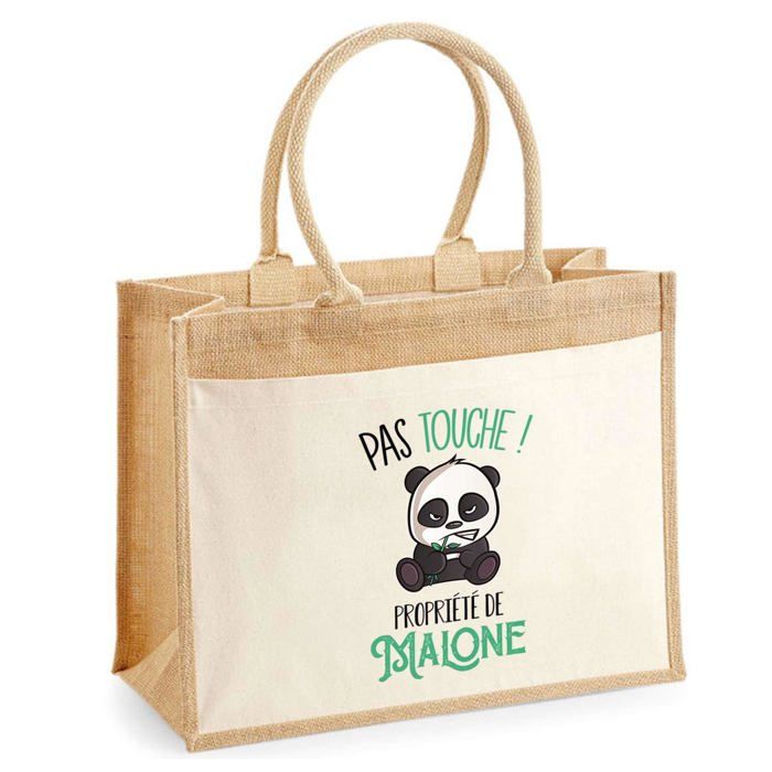 Sac de plage - PLANETEE - Jute avec poche Malone Pas Touche Panda - Coton naturel - Multicolore - Imprimé en France