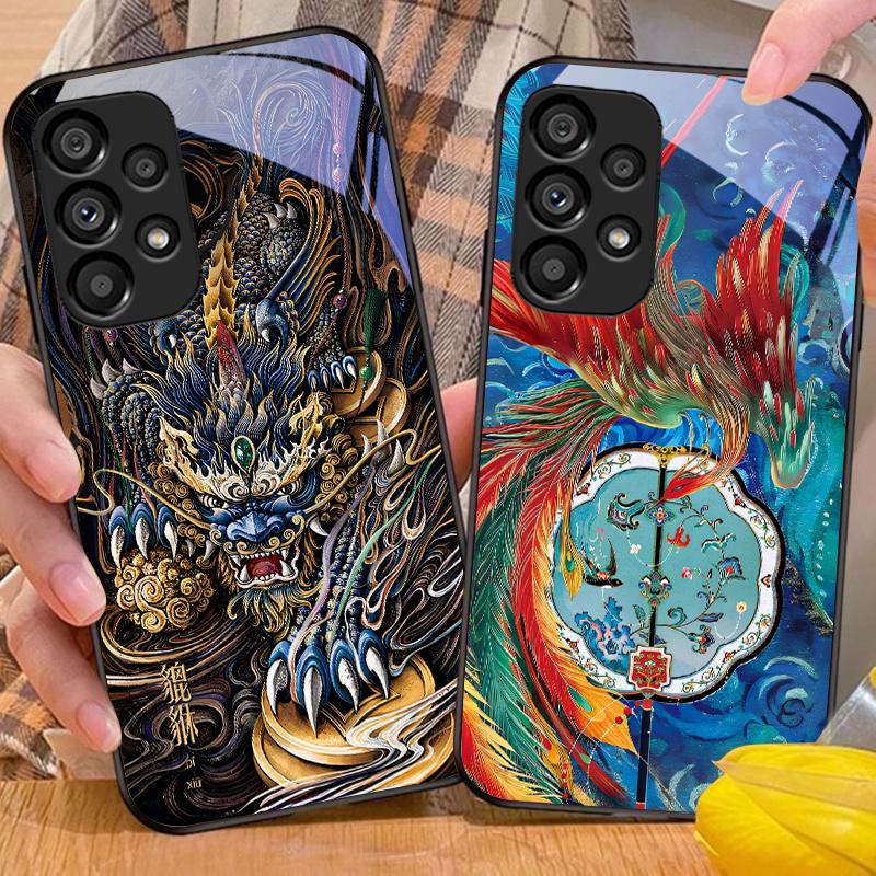 Золотой Феникс Для Samsung Galaxy S10 20 Plus 21 FE 22 23 24 FE 25 Ultra Черный Чехол для телефона из закаленного стекла Жесткий чехол