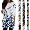Women's Fashion Casual 3/4 Sleeve Print Round Neck Double Pocket T-Shirt Top