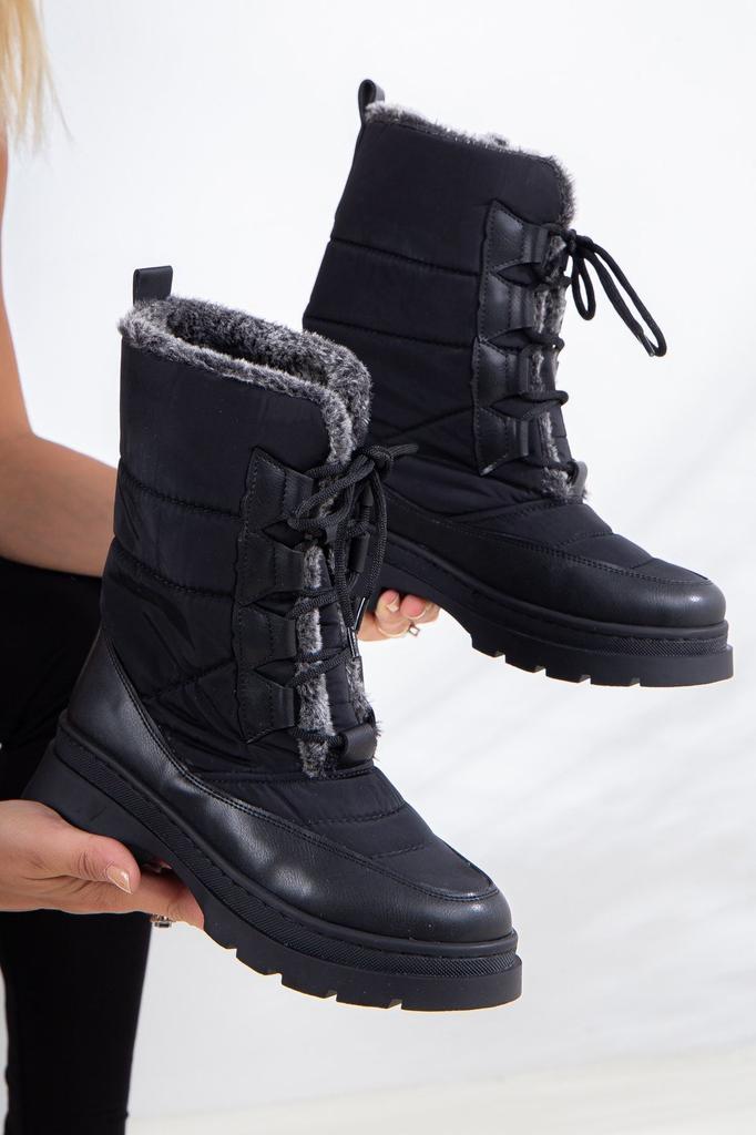 Женские современные стильные модные ботинки, зимние сапоги из искусственной кожи с черным мехом