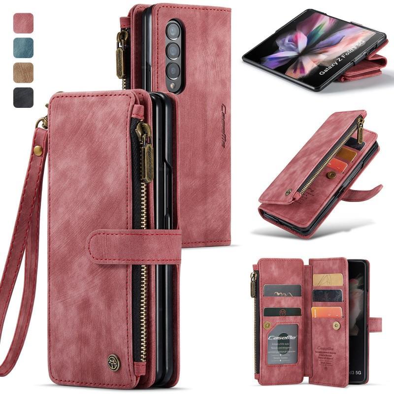 Wallet Case Galaxy Z Fold 8/7/6/5/4 S26U Retro Card Slot Zipper Flip Leather Cover Business Style