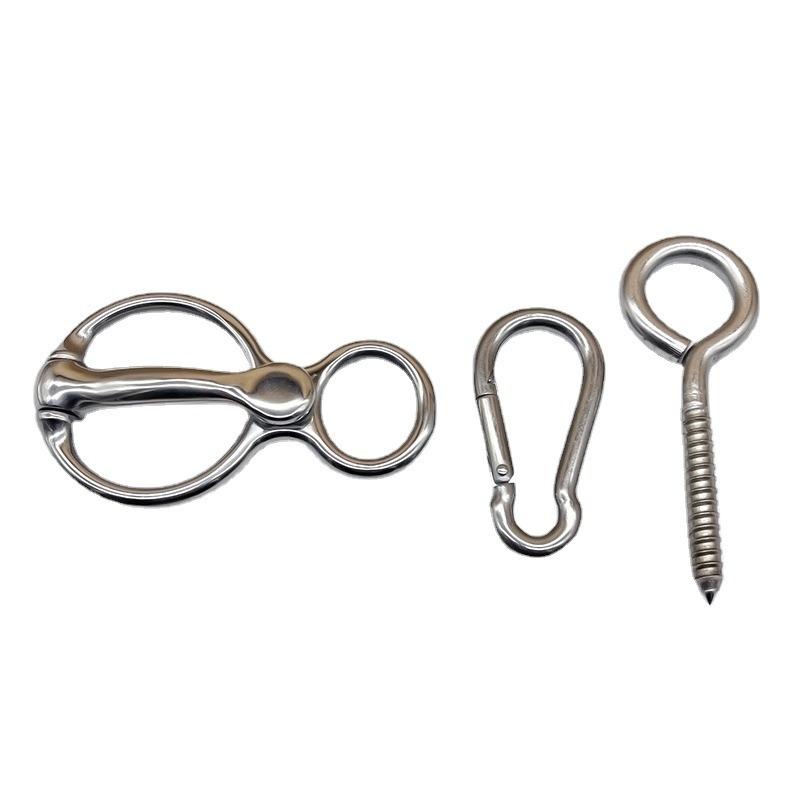 Stainless Steel Horse Tie Ring Set Safety Blocker Tie Ring Carabiner Eye Screw Equestrian Rope Holder Stable Trailer