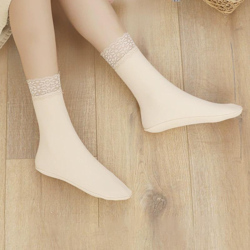 1Pair Snow Socks Keep Warm Thicken Self-heating Cotton Winter Fleece-lined Socks Lace