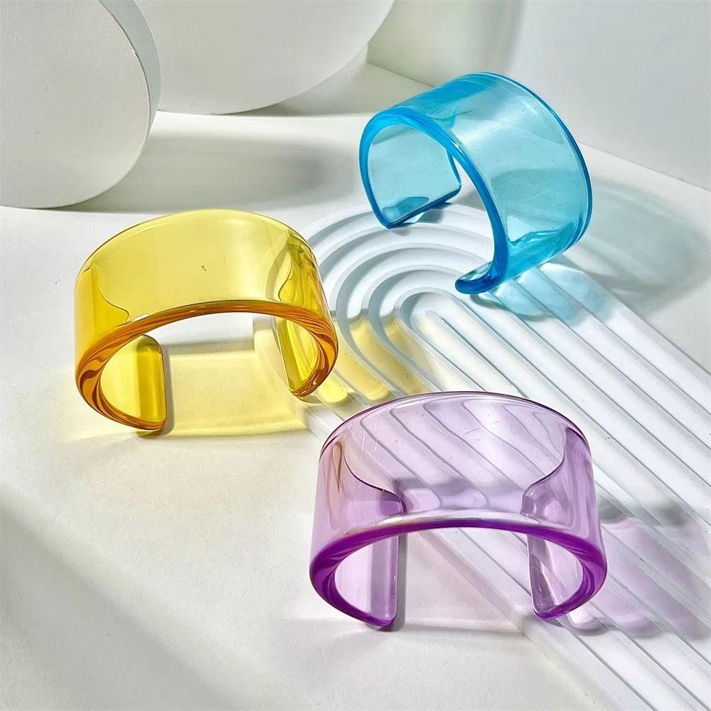 Wide Resin Bangle Bracelet Simple Color Open Mouth Bangle Casual Elegant Wristband for Women