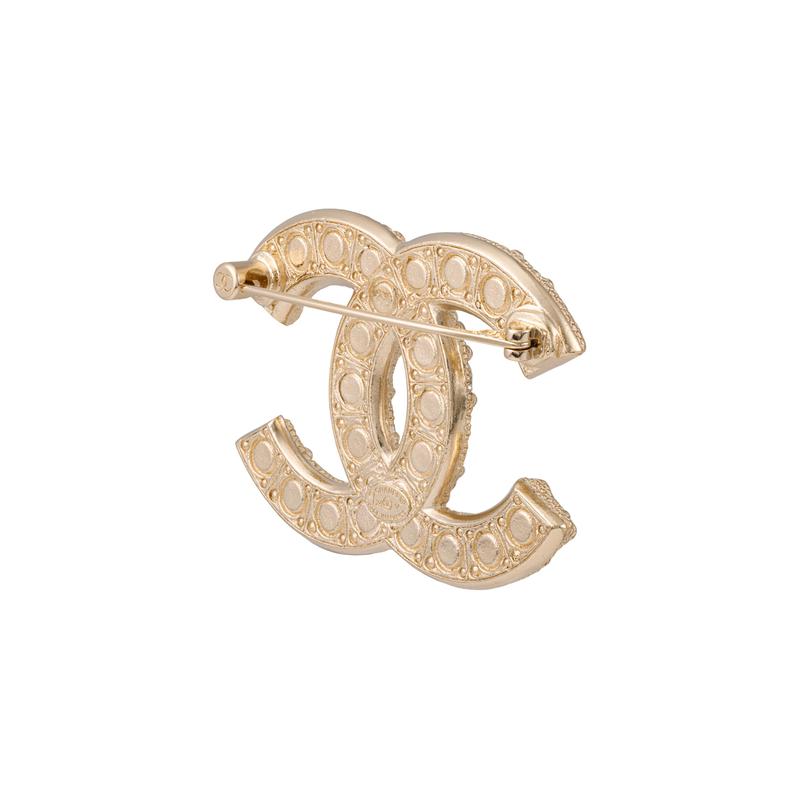 Chanel Двойная C Жемчужно-Хрустальная Брошь Женская Золотая