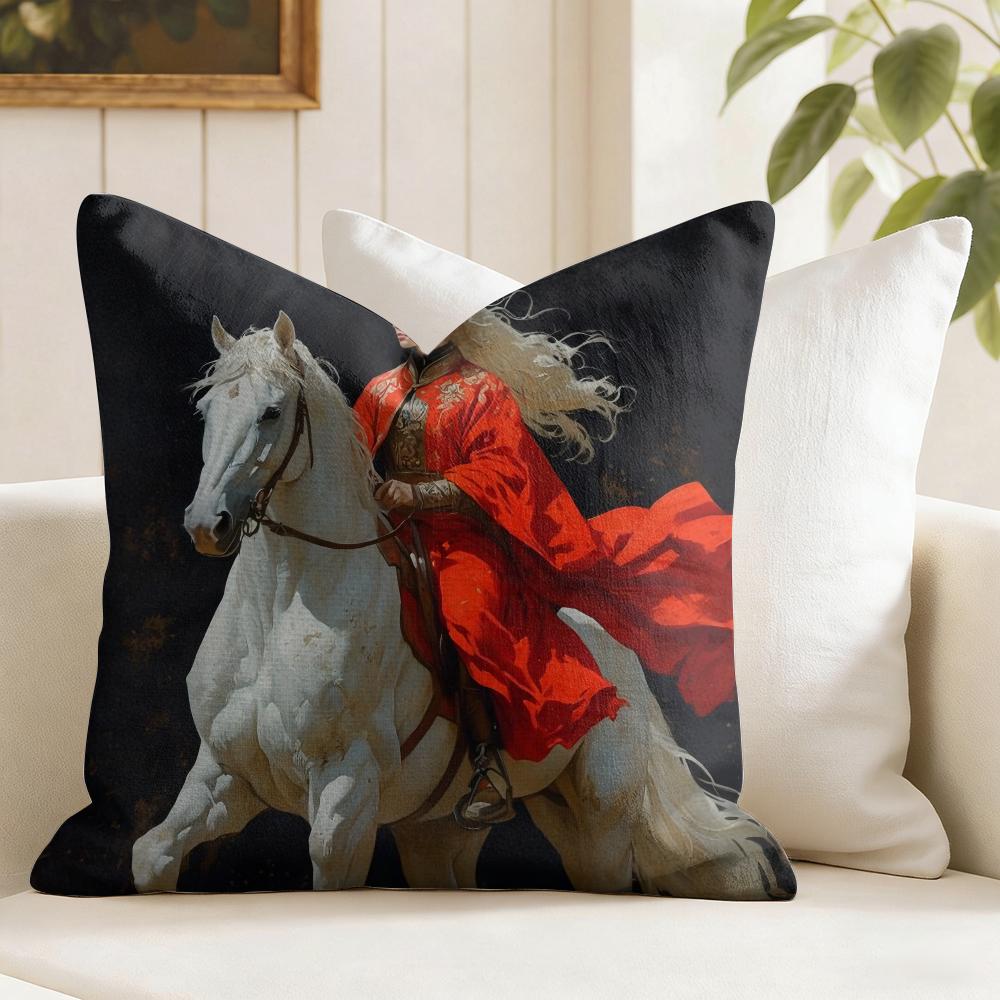 Rider Horse Painting Cushion Cover Natural Linen Pillow Cover DoubleSided Print Cushion Cover for Sofa Home Decor