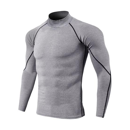 Мужской спортивный топ 3D Slim Fit с высокой эластичностью и воротником-стойкой, быстросохнущий, с длинными рукавами, облегающий, компрессионный, для коррекции фигуры, для бега, баскетбола, спортзала