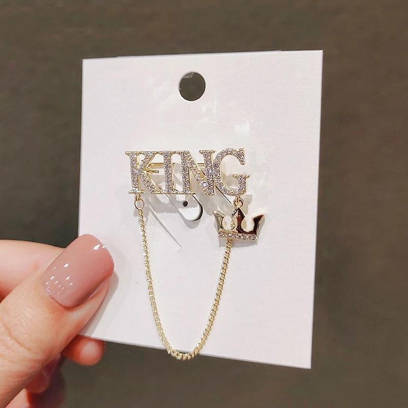 Модная милая брошь с надписью King, свитер, пальто, аксессуары для одежды, мужская и женская роскошная брошь, вечерние свадебные броши, булавка на лацкане