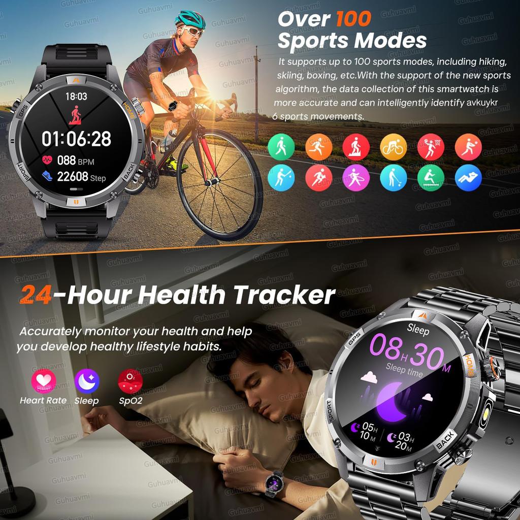 Новая умная часы с GPS-картой, навигацией, AMOLED-экраном, водонепроницаемостью 10 ATM, компасом, фонариком, поддержкой звонков по Bluetooth, для мужчин