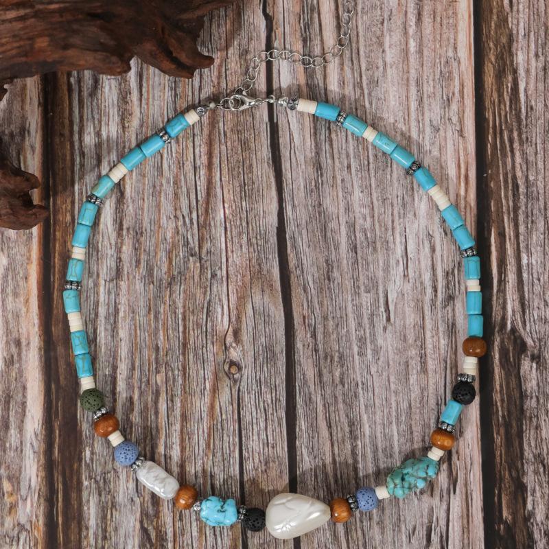 BLINGBAY Женское ожерелье из бисера в стиле бохо, ретро, этническое, бирюзовое, ручная работа, деревянные бусины, нестандартное ожерелье для девочки, подарок на день рождения