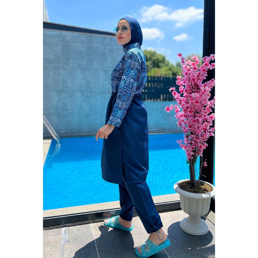 Полностью закрытый купальник в хиджабе с парашютом и узором плитки R040 Rabia