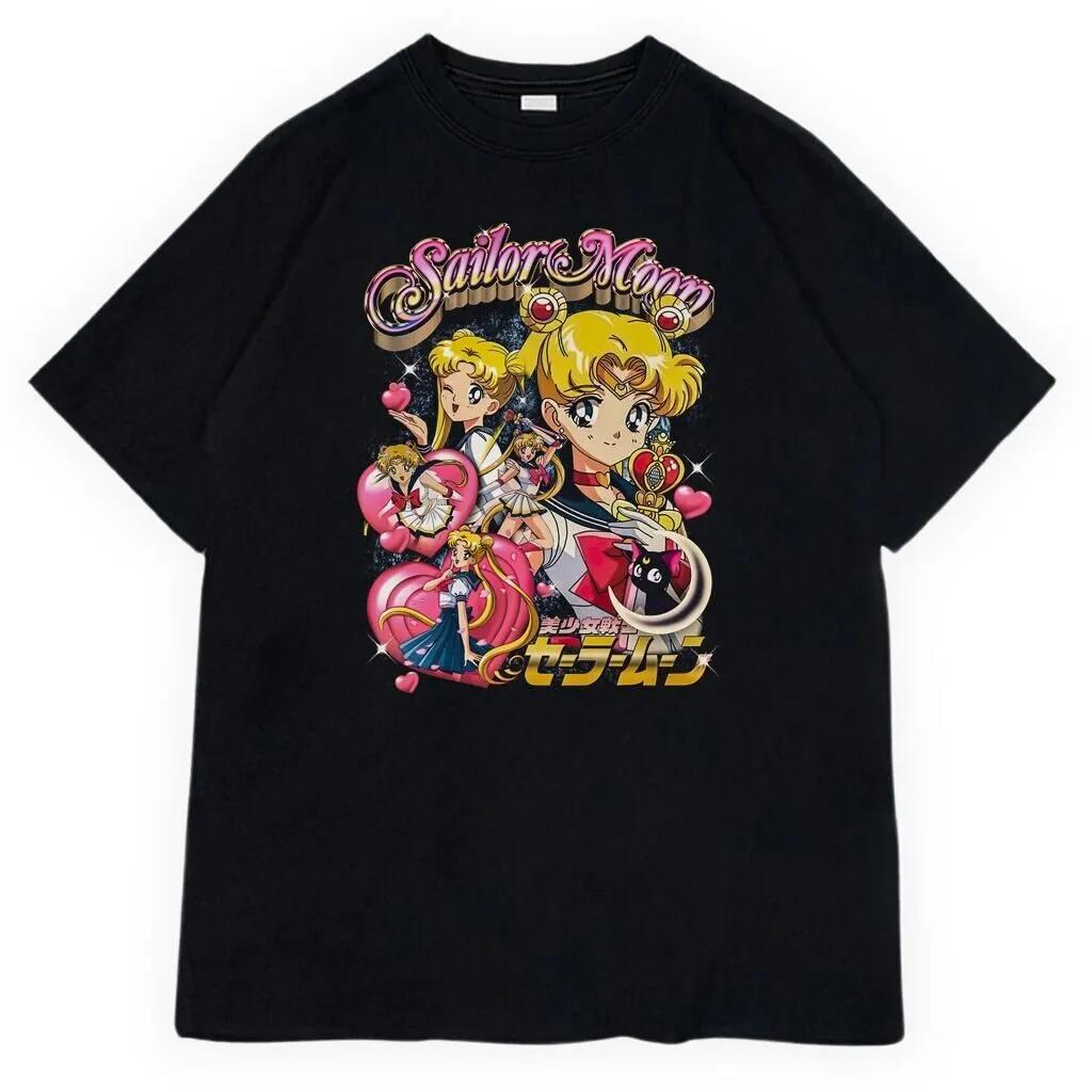 2026 Модная Хлопковая Sailor Moon Lost Americana Цукино Усаги Y2K Футболка Унисекс Высокое Качество Повседневная Хлопковая Мягкая Футболка для Родителей и Детей