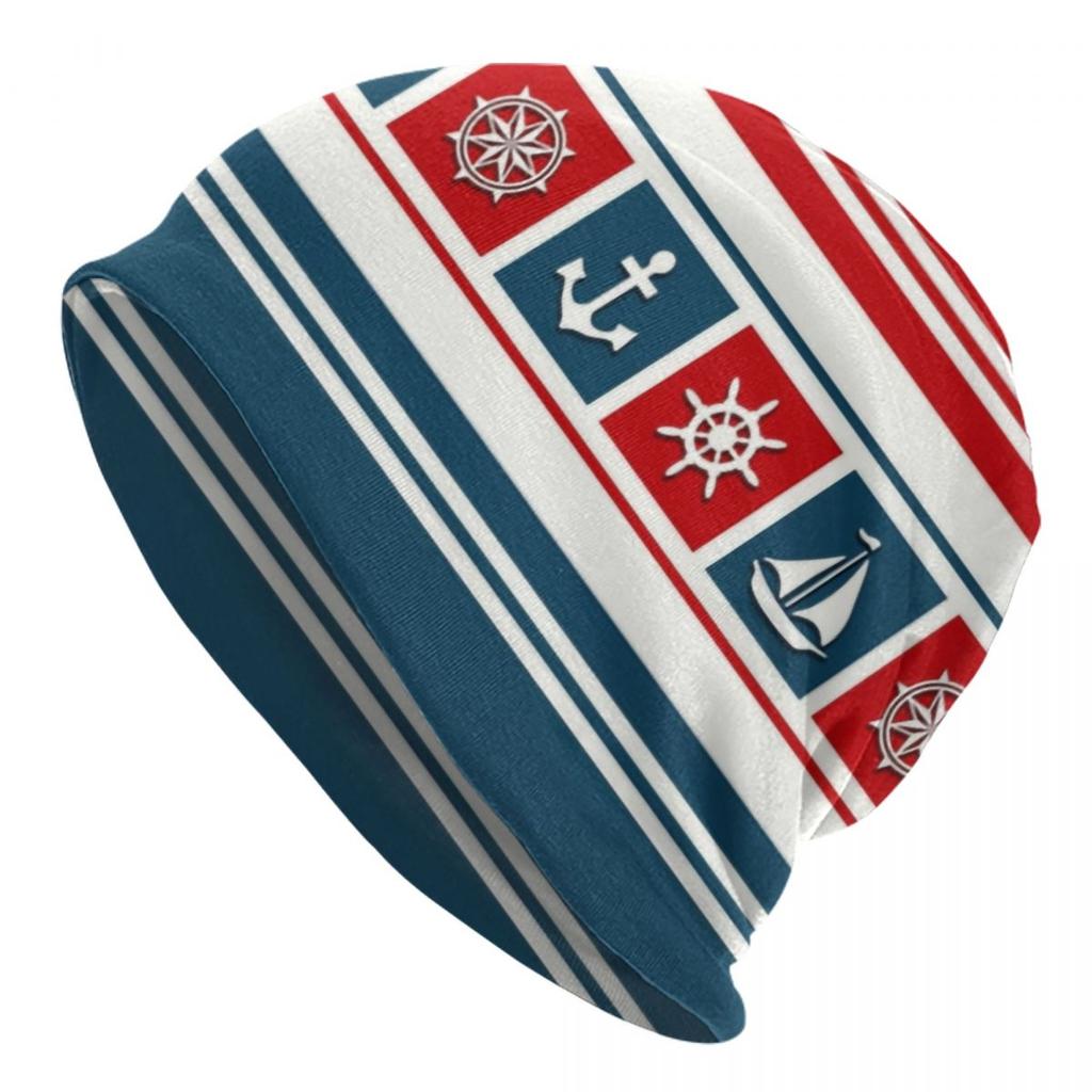 Navy Blue Nautical Wheel Anchor Skullies Beanies Caps Unisex Women Unisex Fashion Winter Warm Knitting Hat Adult Bonnet Hats