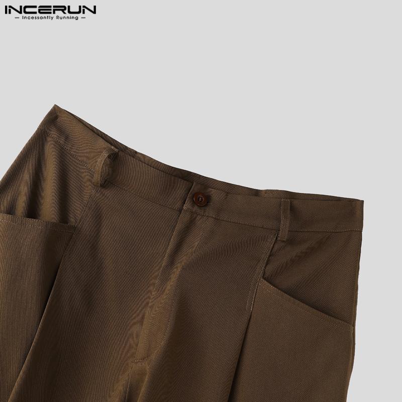 INCERUN Мужские брюки на молнии с карманами на талии, повседневные, свободные, длинные, с широкими штанинами
