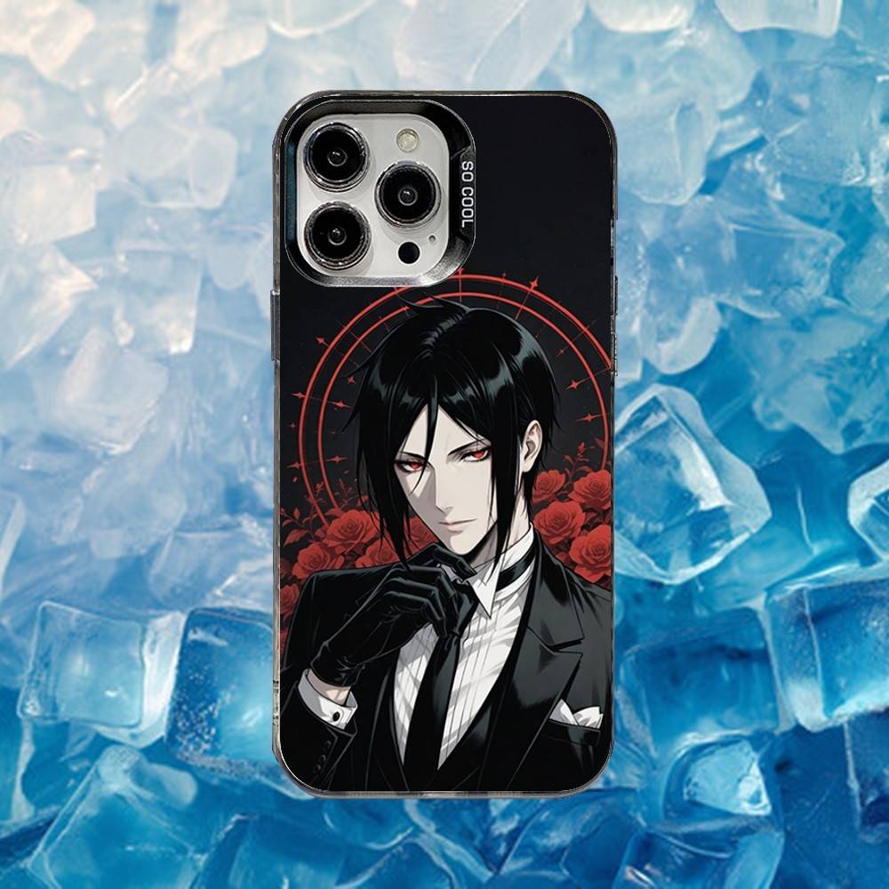 Черный аниме чехол B-Butler для iPhone 16,15,14,13,12,11,Mini,Pro,SE,MAX Белый матовый противоударный чехол