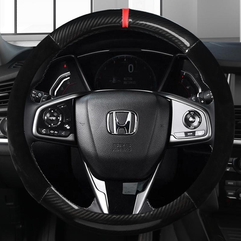 For Honda Civic 2016 2017 2018 10th Carbon Fiber+Suede Cow Leather Car Steering Wheel Cover Auto Accessories