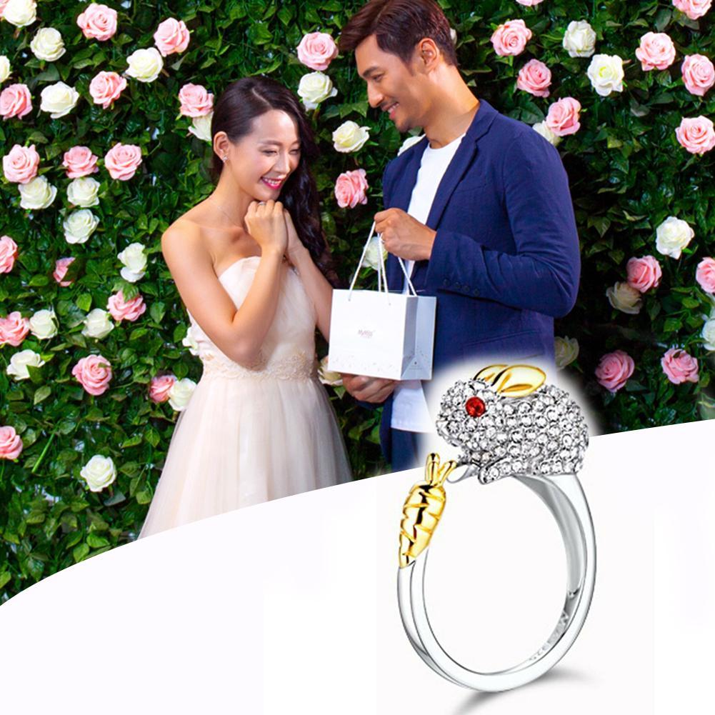 Кубический цирконий Открытые обручальные регулируемые кольца Милый кролик для женщин Кольца в форме животного кролика Еврей W5A1