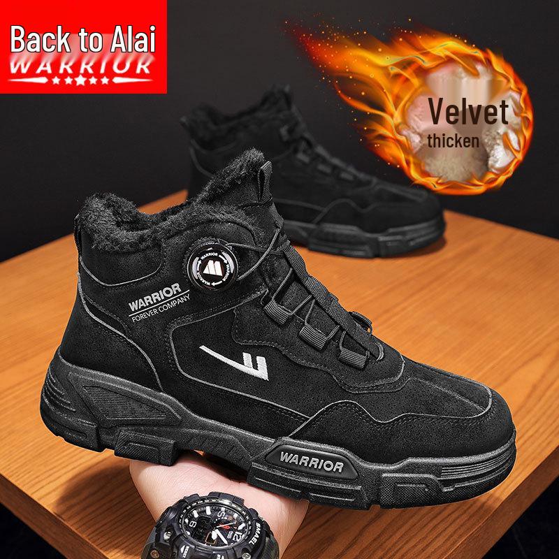 Men's Winter Leather and Fur Martin Boots - Warm, Thick, Velvet-Lined Snow and Workwear Boots for Labor Protection