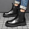 Зимние новые бархатные хлопковые ботинки Мартин мужские средней и высокой посадки кожаные ботинки мужские на платформе кожаные ботинки с голенищем ботинки Челси хлопковые ботинки