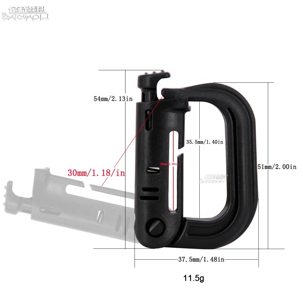 OEM/ODM 6#D Shaped Plastic 55mm Molle Snap Tactical Quick Link Spring Camping Hiking Bag Clip Full Black Key Chain Carabiner