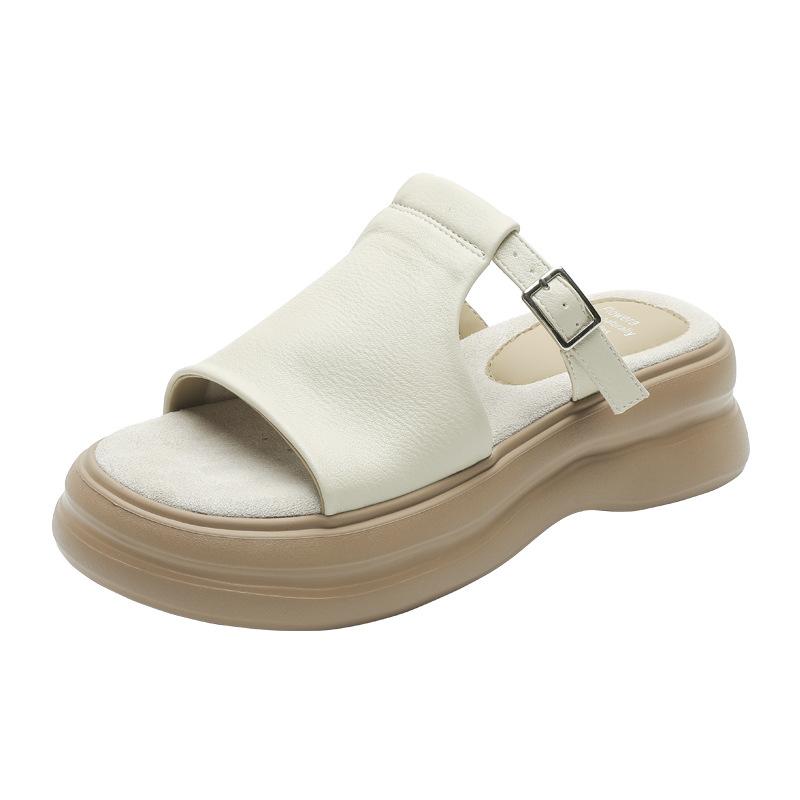 Great for wearing thick-soled slippers, women's open-toed summer new models wear flat-bottomed retro cool slippers, small people increase in height