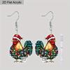 2D Плоские Рождественские Мультяшные Рождественская Шляпа Петух Двусторонний Узор Серьги Ювелирные Изделия Подарок для Женщин