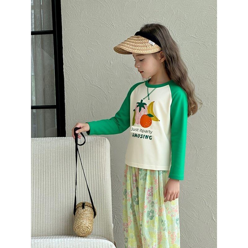 Korean Style Children's Clothing Spring New Arrivals Girls' Pure Cotton Fruit Print Long-Sleeve T-Shirt Baby Clothes Ins