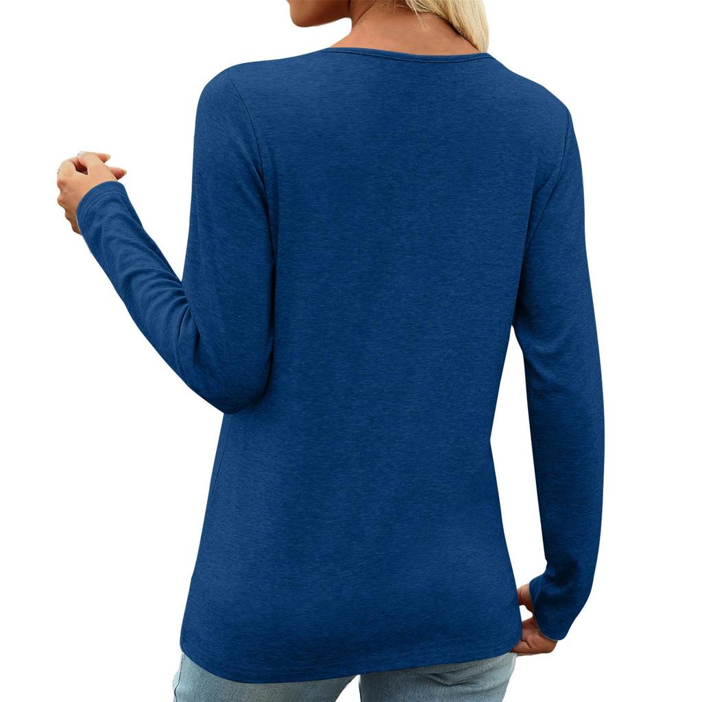 Women's Long Sleeve T-Shirts Loose Button Decor V Neck Tunic Tops Comfy Fall Going Out Casual Blouse