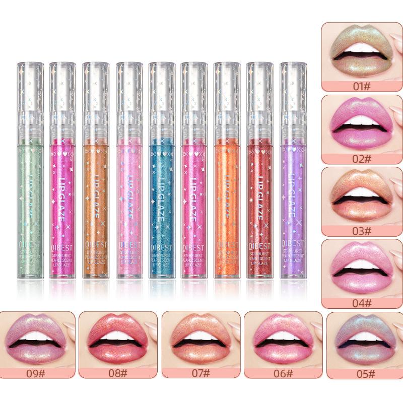 QIBEST Long Lasting Moisturizing People Ji Color Lip Glaze Dazzling Pearl Fine Glitter Shiny Polarized Lip Color Color Lip Glaze