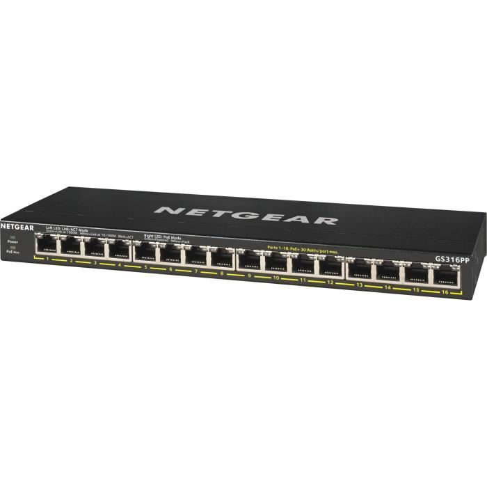 Коммутатор Ethernet - NETGEAR - GS316PP - 16 портов RJ45 Gigabit - PoE+ 183 Вт - Настольный/Стоечный/Настенный