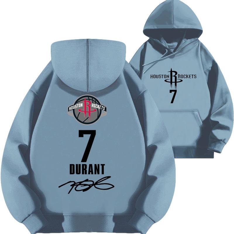 Kevin Durant No. 7 Rockets Printed Hooded Sweater Top Basketball Loose Fall and Winter Fleece Thickened Clothes