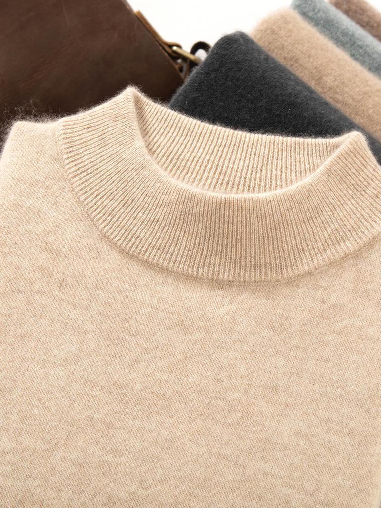 Men's Cashmere Half-High Neck Long Sleeve Sweater - Business Casual Knitwear for Autumn/Winter