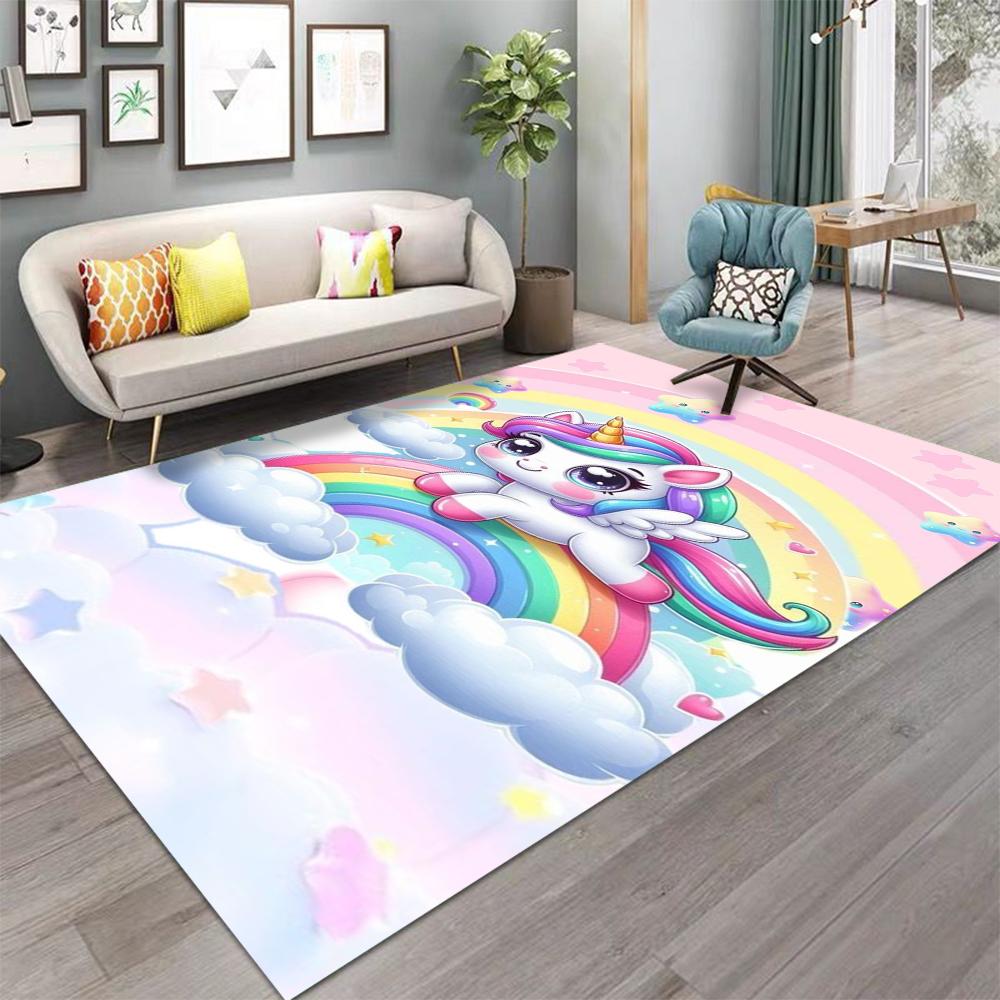 Cartoon Rainbow Unicorn Carpet for Girls Bedroom Bedside Rug Living Room Decor Sofa Rug Children's Play Mat Nursery Floor Mat